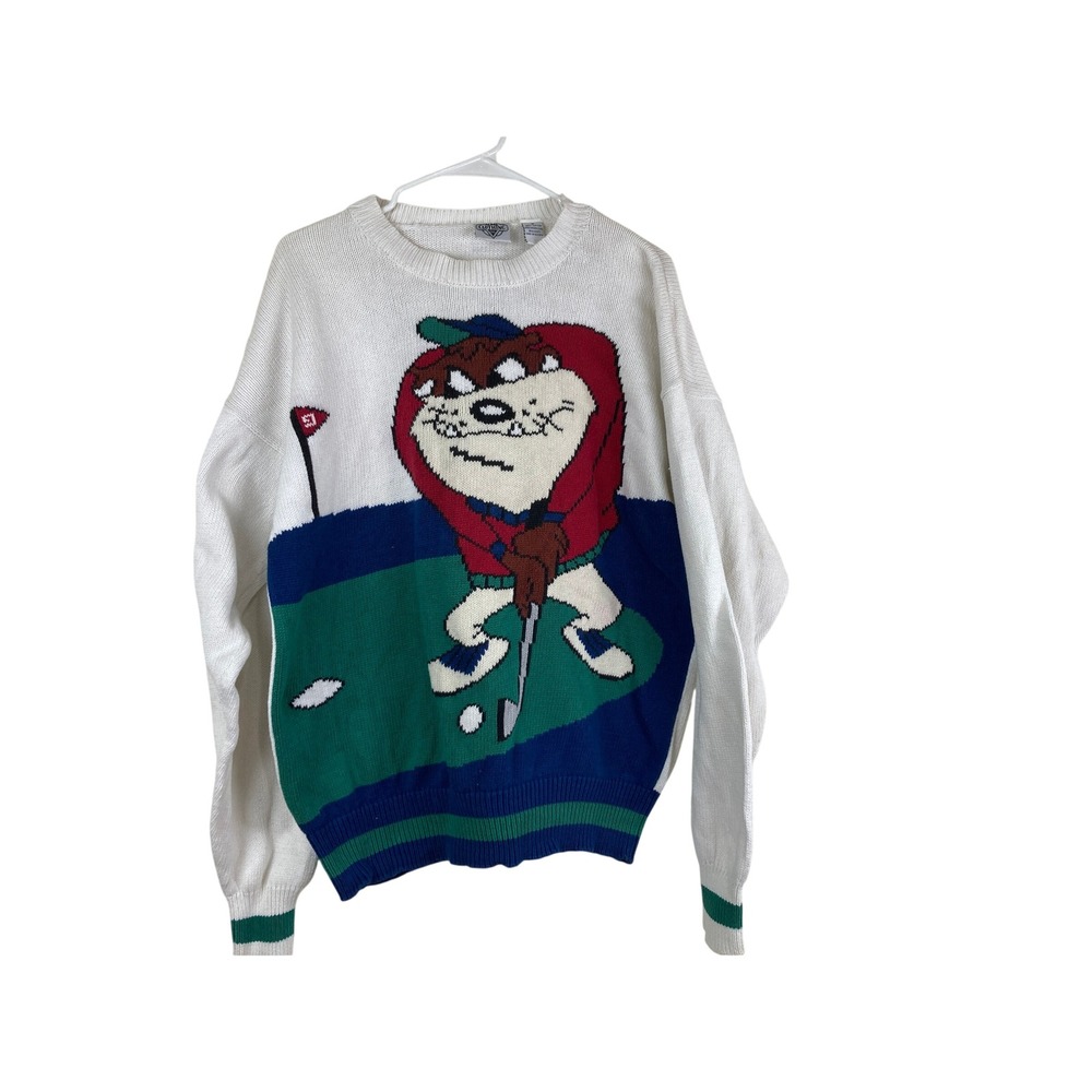 Vintage 90s Acme Clothing Mens M Golfing Taz Sweater Looney Tunes Streetwear